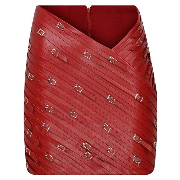 Red Mini Pencil Skirt with Embellished Design for Night Out